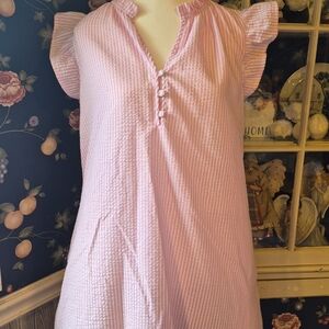 Time and Tru Pink Seersucker Ruffle Sleeve Dress